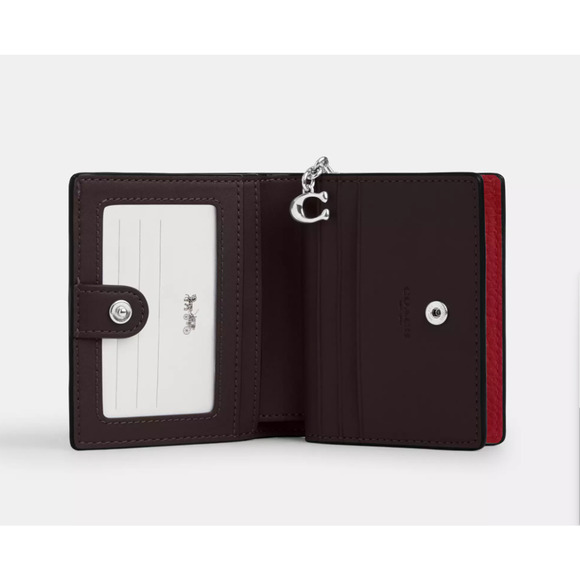 Coach Snap Wallet pebbled CBO77 leather/Silver/Dark Cardinal - Picture 9 of 10